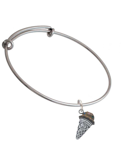 3-D Resin Chocolate Ice Cream Cone with Crystals Charm Bangle Bracelet
