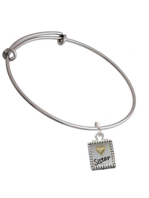 Shadow Box ''Sister'' with Gold Tone Heart Charm Bangle Bracelet