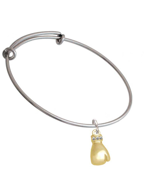Large Gold Tone Boxing Glove Charm Bangle Bracelet