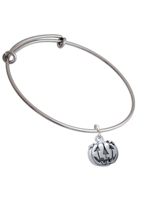 3-D Large Jack O' Lantern with Leaves Charm Bangle Bracelet