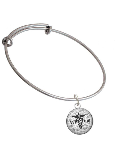 Domed Black MPharm Charm Bangle Bracelet