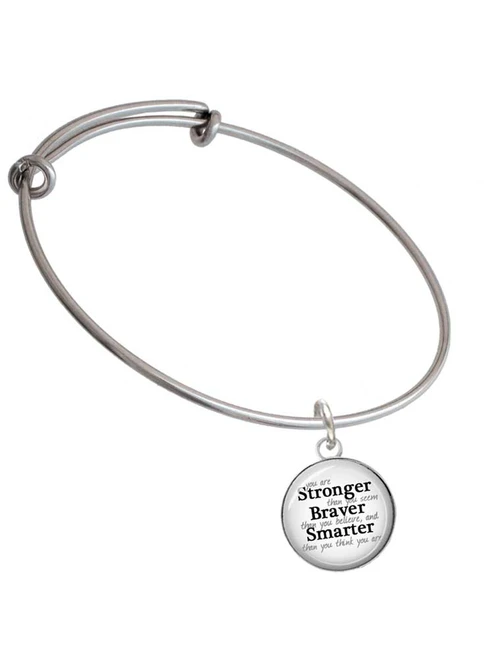 Domed Stronger Braver Smarter Charm Bangle Bracelet