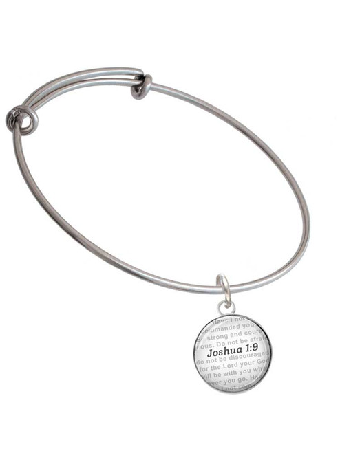 Domed Joshua 1:9 Charm Bangle Bracelet
