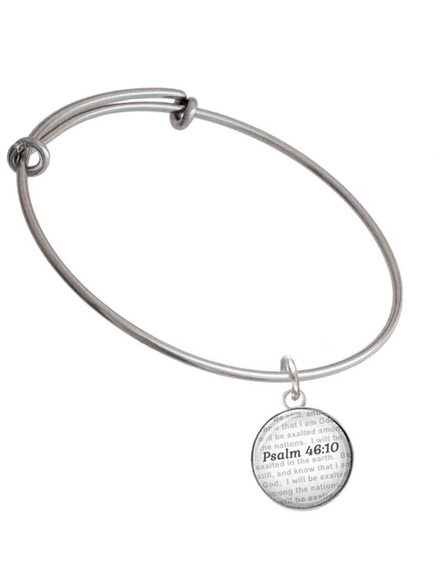 Domed Psalm 46:10 Charm Bangle Bracelet