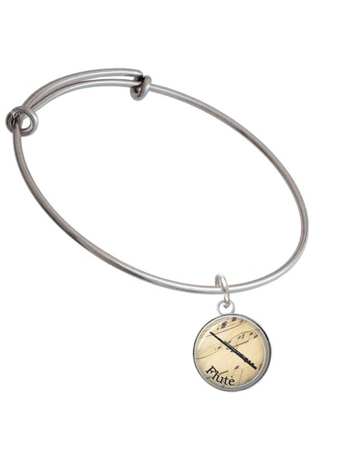 Domed Music - Flute Charm Bangle Bracelet