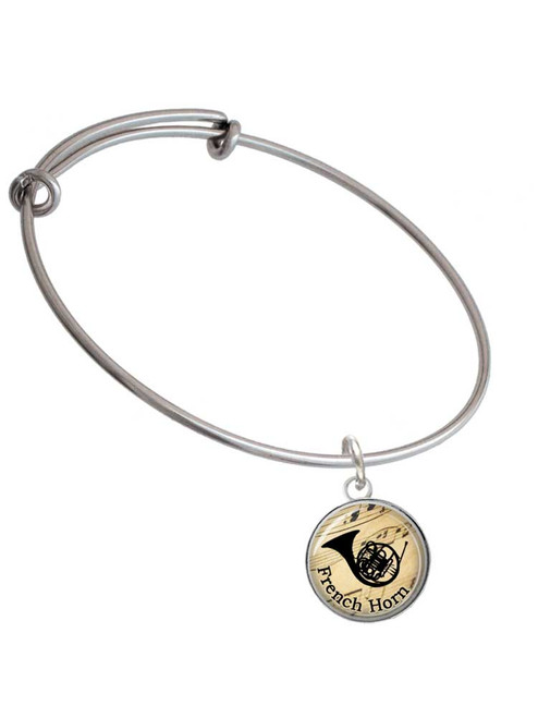 Domed Music - French Horn Charm Bangle Bracelet
