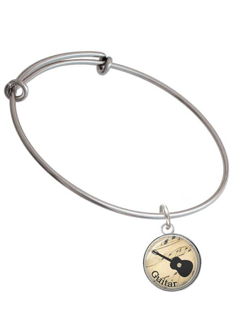 Domed Music - Guitar Charm Bangle Bracelet