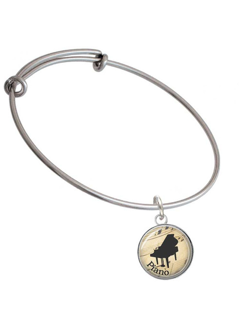 Domed Music - Piano Charm Bangle Bracelet