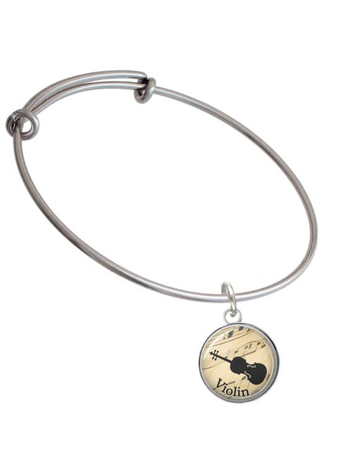 Domed Music - Violin Charm Bangle Bracelet