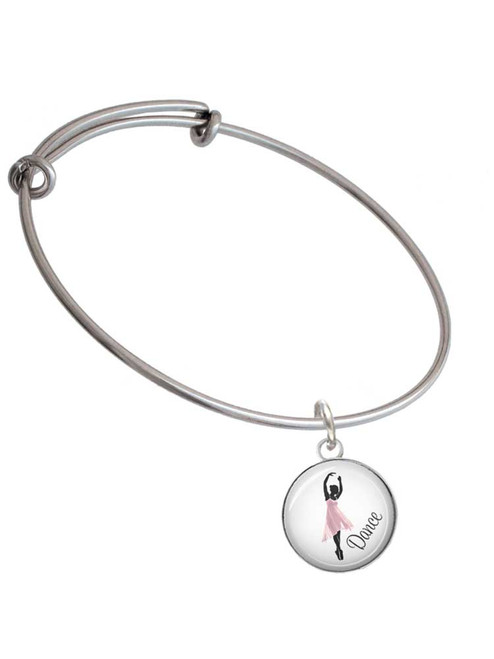 Domed Pink Ballet Dancer Charm Bangle Bracelet