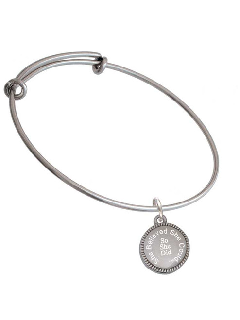 Stainless Steel Disc She Believed She Could So She Did Charm Bangle Bracelet