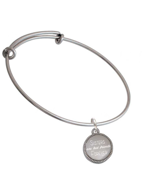 Stainless Steel Disc Sisters are Best Friends Forever Charm Bangle Bracelet