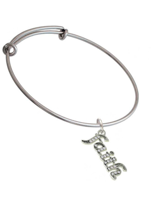 Script ''Faith'' with Clear Crystals Charm Bangle Bracelet