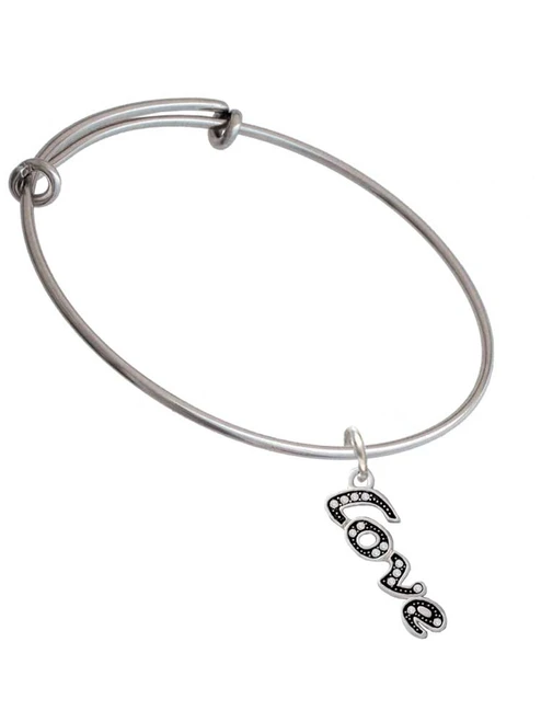 Script ''Love'' with Clear Crystals Charm Bangle Bracelet