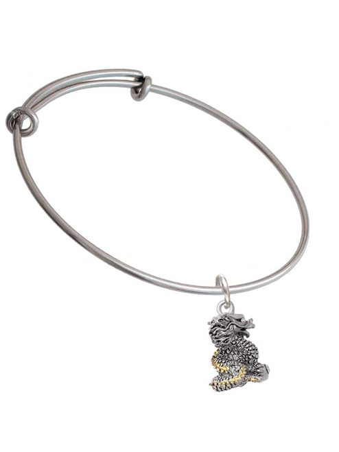 Dragon with Gold Tone Scales and Crystals Charm Bangle Bracelet