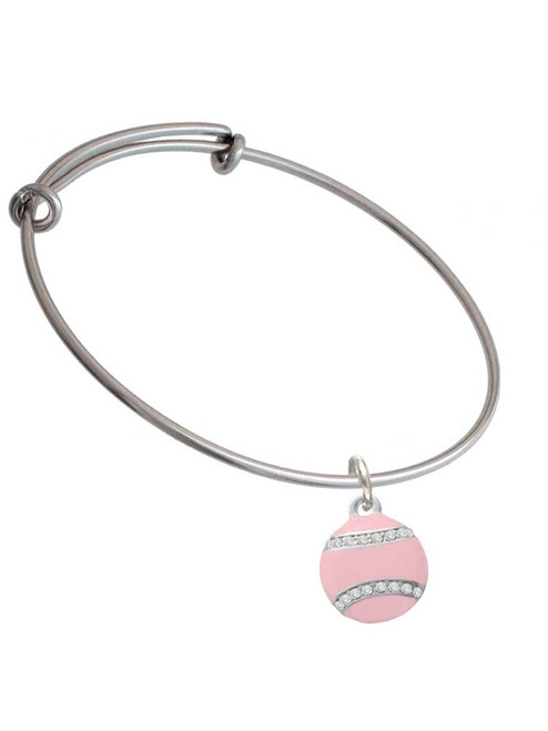 Pink Softball with Clear Crystal Stitching Charm Bangle Bracelet