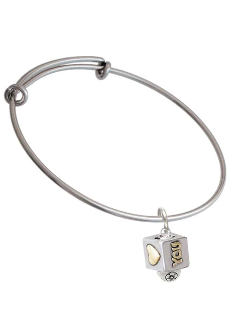 Two Tone Love You Square Spinner Charm Bangle Bracelet