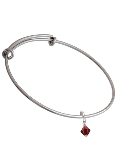 January - Maroon - 6mm Crystal Bicone Charm Bangle Bracelet