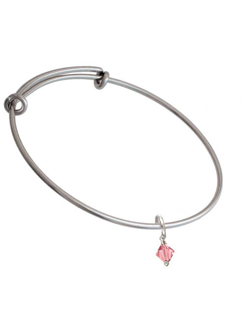 October - Hot Pink - 6mm Crystal Bicone Charm Bangle Bracelet