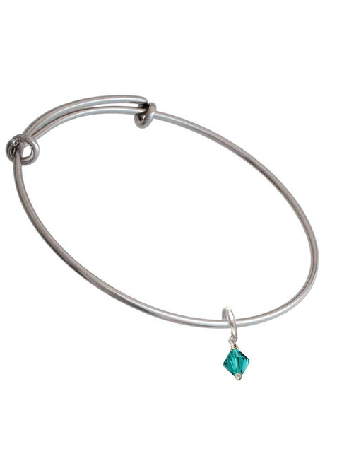 December - Teal - 6mm Crystal Bicone Charm Bangle Bracelet