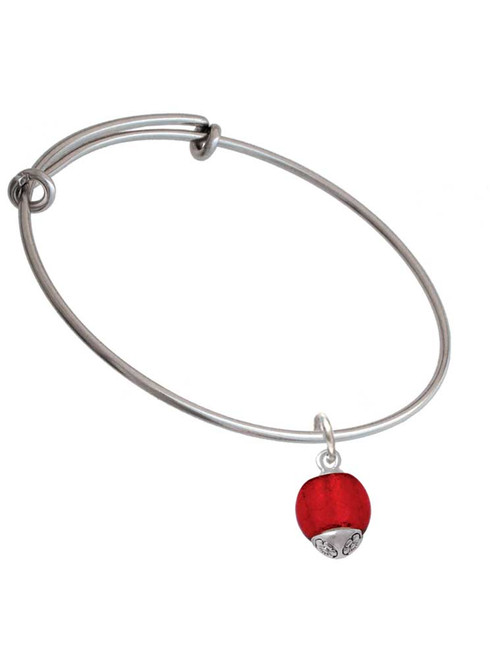 12mm Scarlett Red Roller Spinner with Silver Tone Lining Glass Spinner Charm Bangle Bracelet