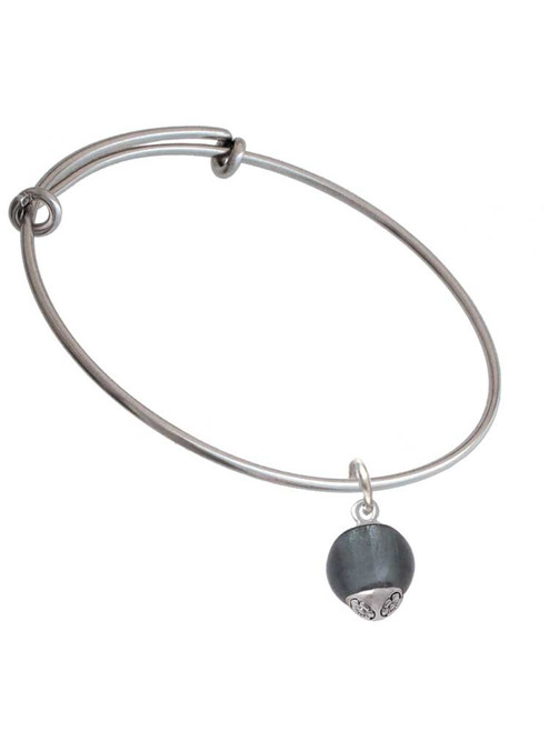 12mm Grey Roller Spinner with Silver Tone Lining Glass Spinner Charm Bangle Bracelet