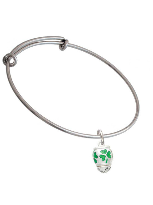 Green Shamrock Spinner Charm Bangle Bracelet