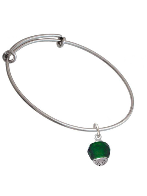 12mm Faceted Green Glass Spinner Charm Bangle Bracelet