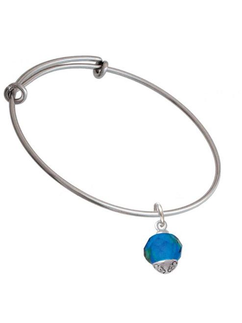 12mm Faceted Teal Glass Spinner Charm Bangle Bracelet