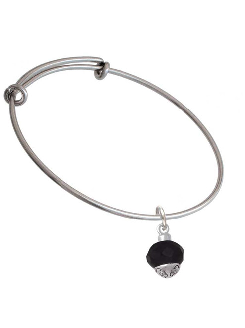 12mm Faceted Black Glass Spinner Charm Bangle Bracelet