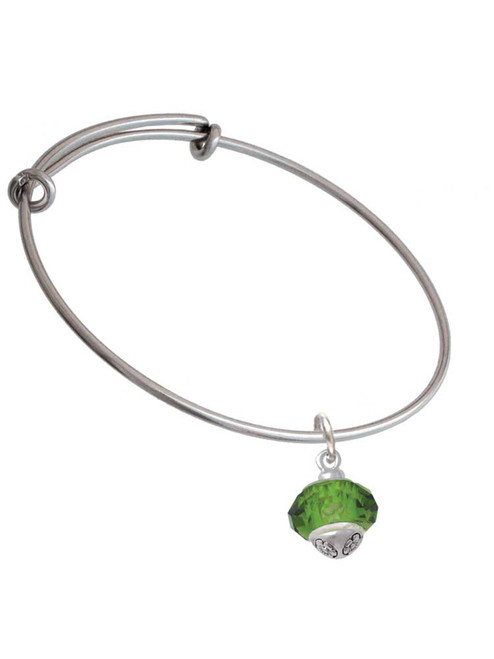 Green Faceted Glass Spinner Charm Bangle Bracelet