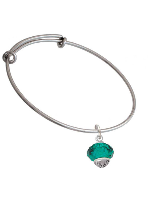 Teal Faceted Glass Spinner Charm Bangle Bracelet