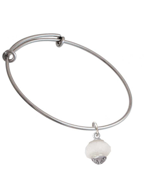 Opaque White Faceted Glass Spinner Charm Bangle Bracelet