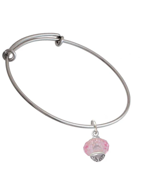 Pink Faceted Glass Spinner Charm Bangle Bracelet