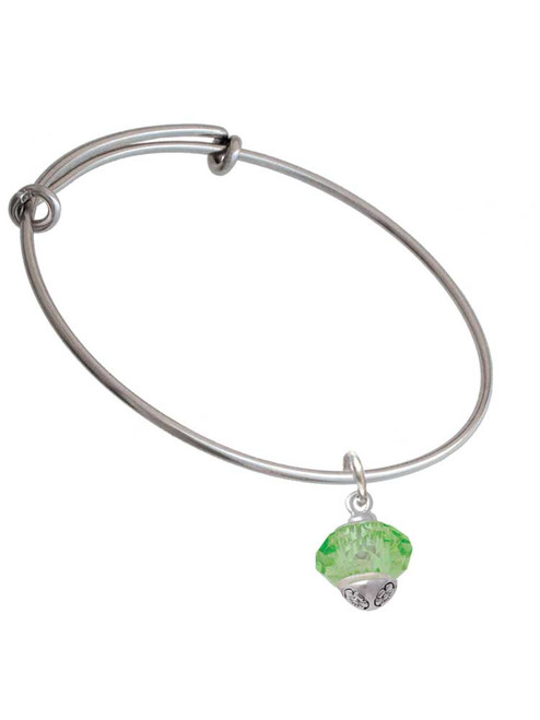 Lime Green Faceted Glass Spinner Charm Bangle Bracelet