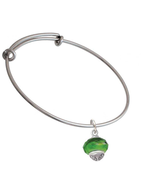 Green & Yellow Faceted Glass Spinner Charm Bangle Bracelet