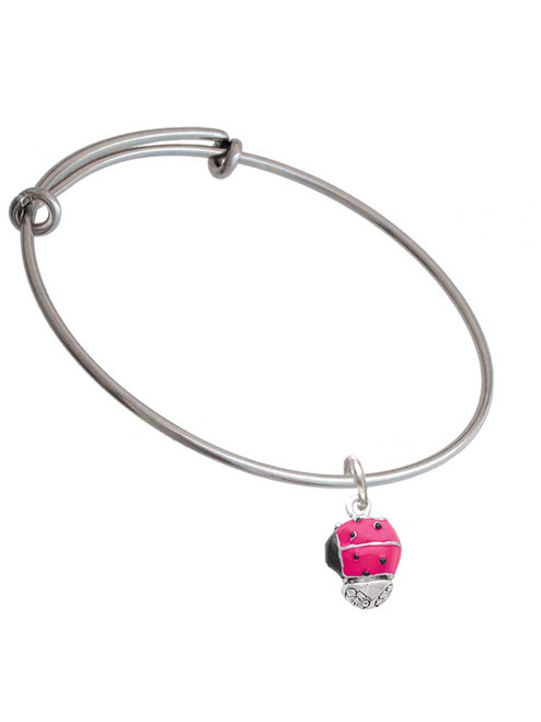 Hot Pink Ladybug Spinner Charm Bangle Bracelet