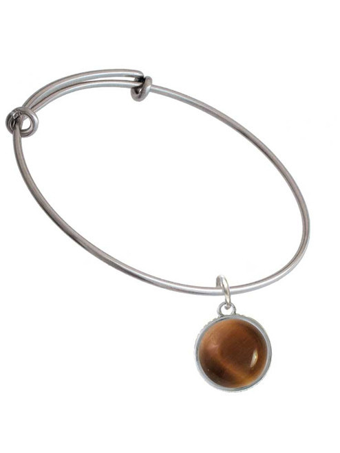 Round - Imitation Cat's Eye - Brown - Charm Bangle Bracelet