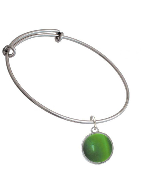 Round - Imitation Cat's Eye - Green - Charm Bangle Bracelet