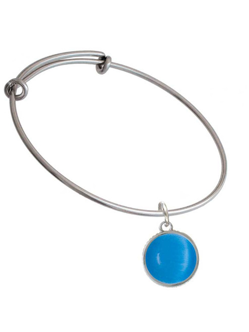 Round - Imitation Cat's Eye - Dark Teal - Charm Bangle Bracelet