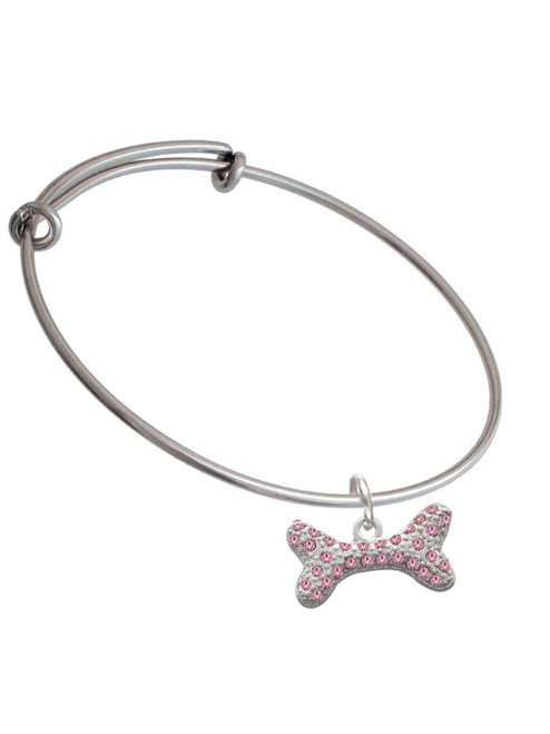 Large Light Pink Crystal Dog Bone Charm Bangle Bracelet