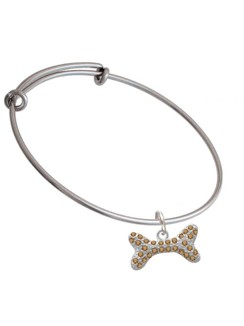 Large Brown Crystal Dog Bone Charm Bangle Bracelet