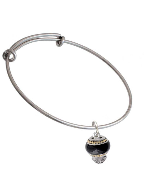 Black Round Spinner Charm Bangle Bracelet