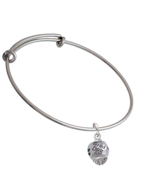 Good Dog with Black Paw Spinners Charm Bangle Bracelet