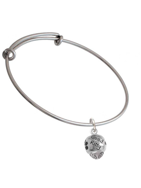 Good Kitty with Black Paw Spinners Charm Bangle Bracelet