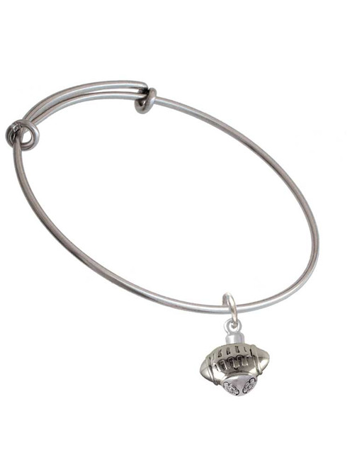 Silver Tone Football Spinner Charm Bangle Bracelet