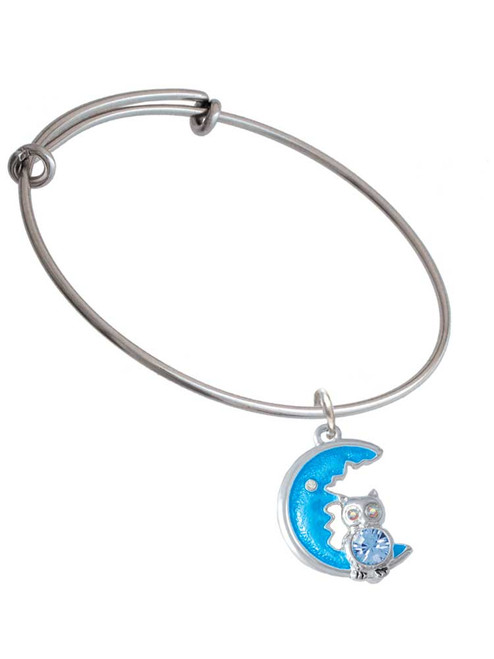 Large Blue Owl on Hot Blue Moon Charm Bangle Bracelet