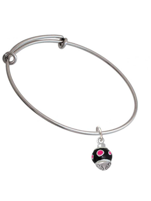 Hot Pink Dots on Black Spinner Charm Bangle Bracelet
