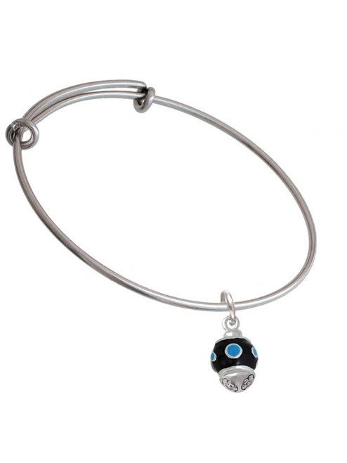 Hot Blue Dots on Black Spinner Charm Bangle Bracelet