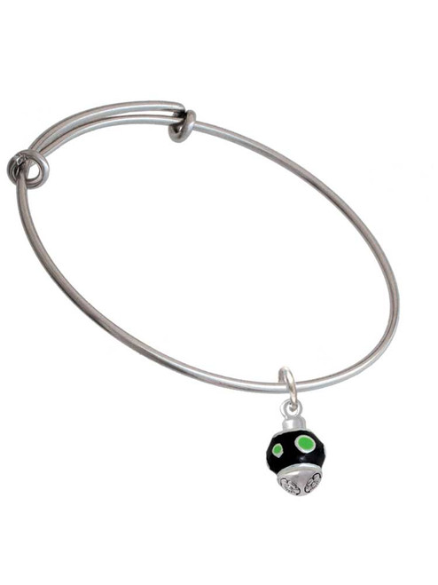 Lime Green Dots on Black Spinner Charm Bangle Bracelet